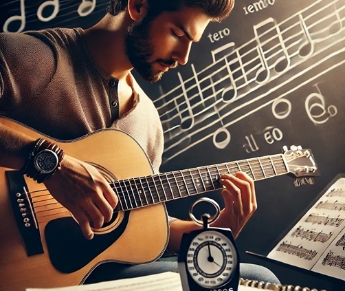 guitarist practicing challenging musical passage