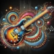 A vibrant and detailed illustration of an electric guitar pulsating with rhythmic energy, surrounded by visual representations of groove.