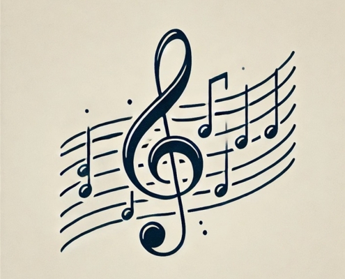 A clean and detailed image of a musical melody written on a traditional treble clef stave. The staff consists of five lines with a treble clef symbol.